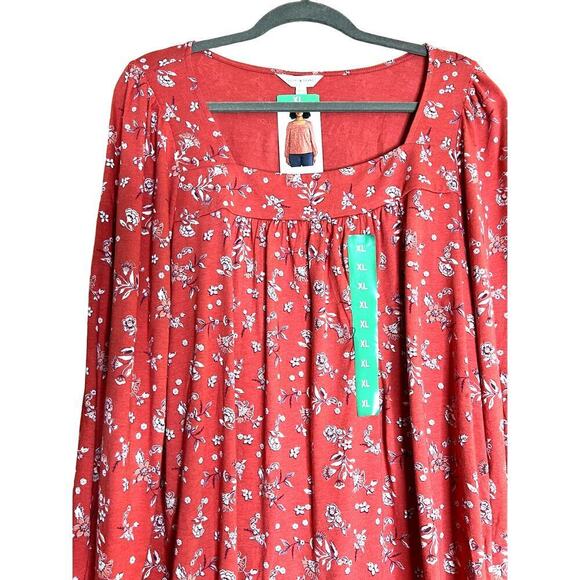 Lucky Brand Womens size XL top orange liberty floral print square neckline - Picture 3 of 12